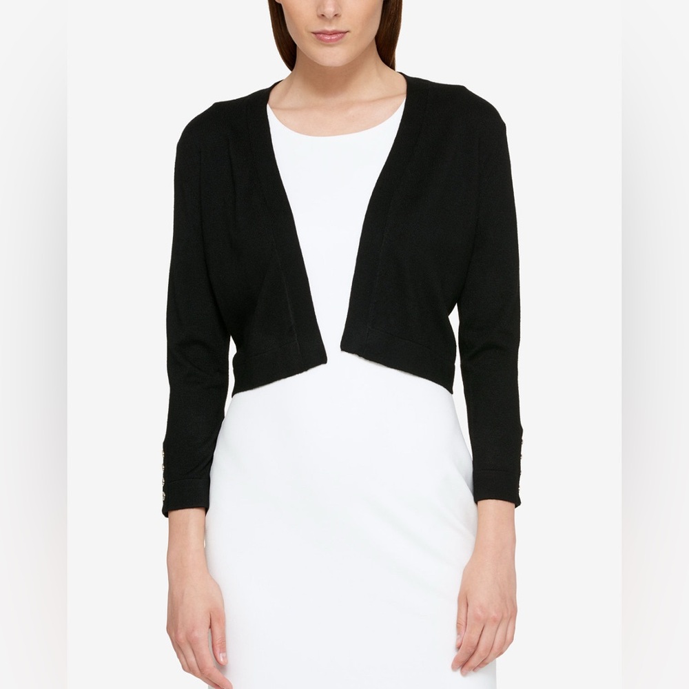 Tommy Hilfiger Women's Elegant Metallic Black Cardigan Sweater Medium